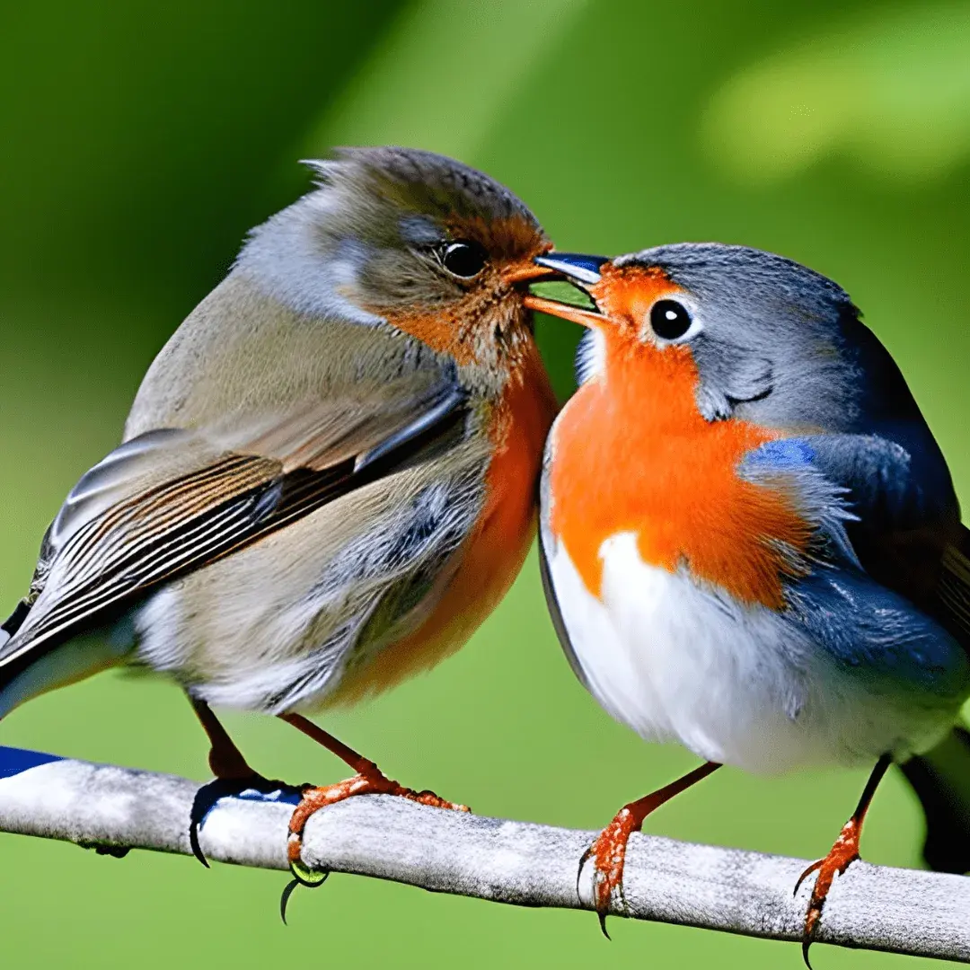 two robins kissing in a tree