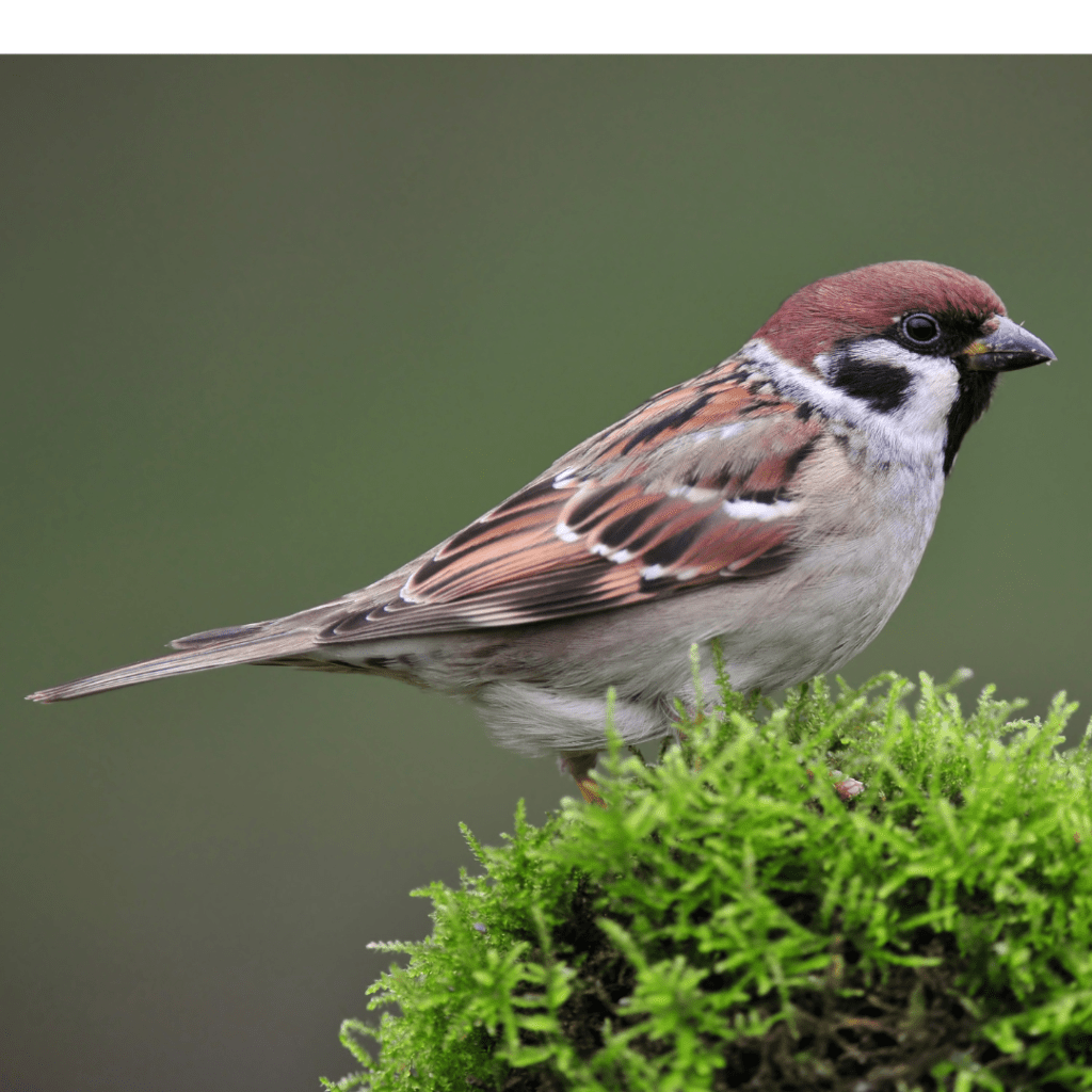 sparrow bird on moss ball