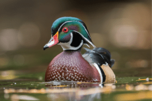 wood duck paddling in pond