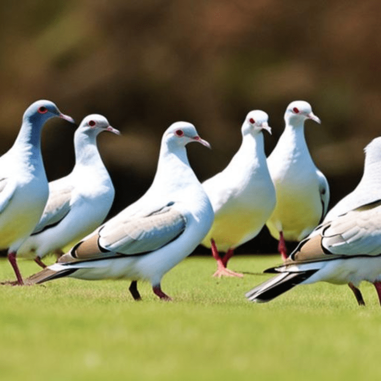 group of doves in a field standing in a group