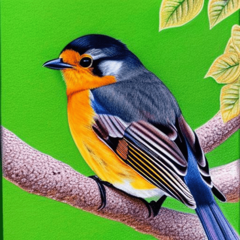 colored pencil drawing of a robin sleeping in a tree