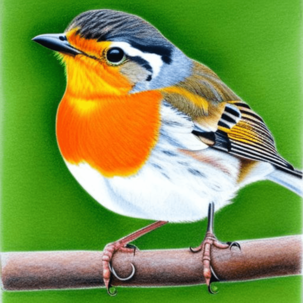 colored pencil picture of baby robin standing on branch