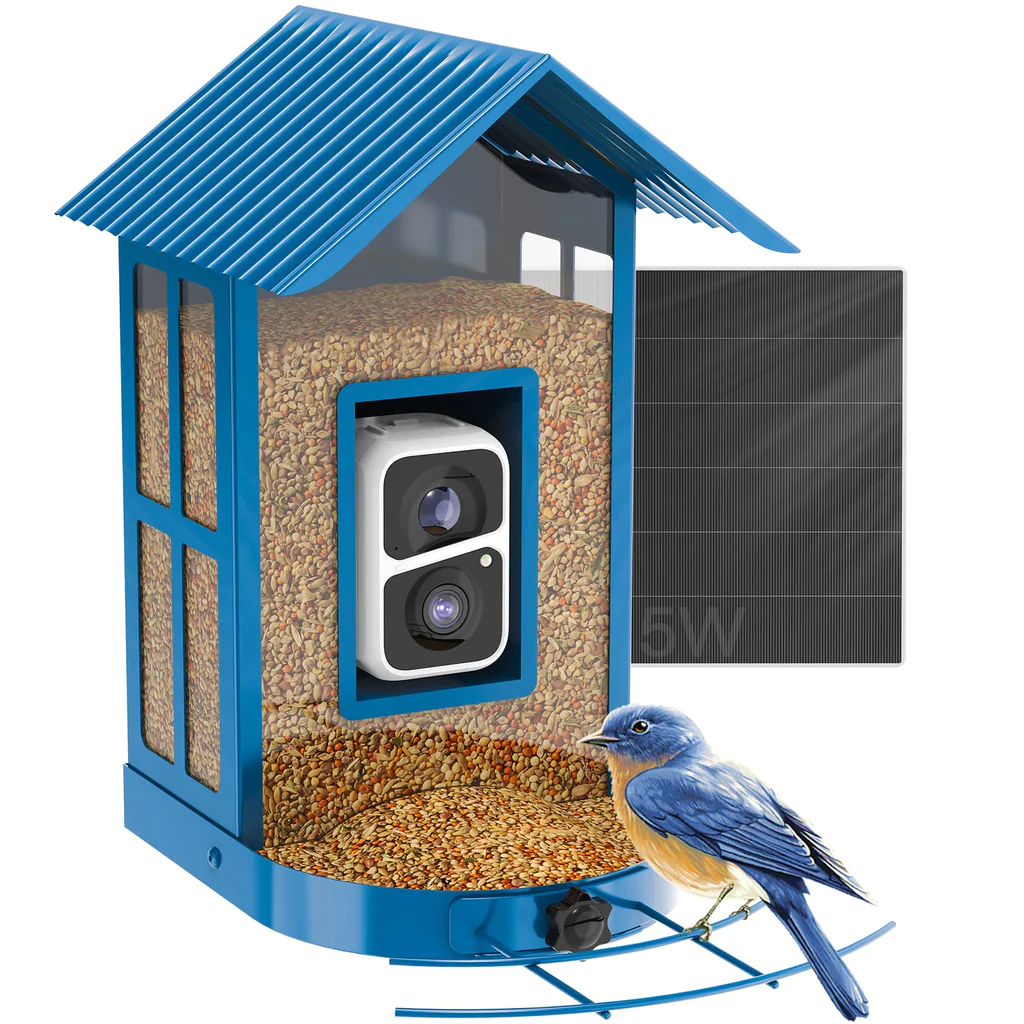 Soliom BF08 Smart Bird Feeder in blue with blue jay