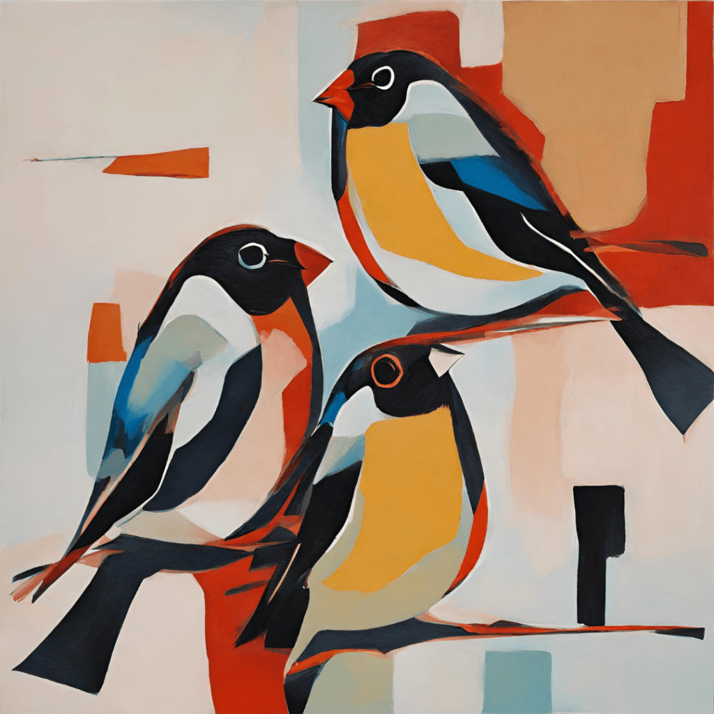 abstract painting of finches